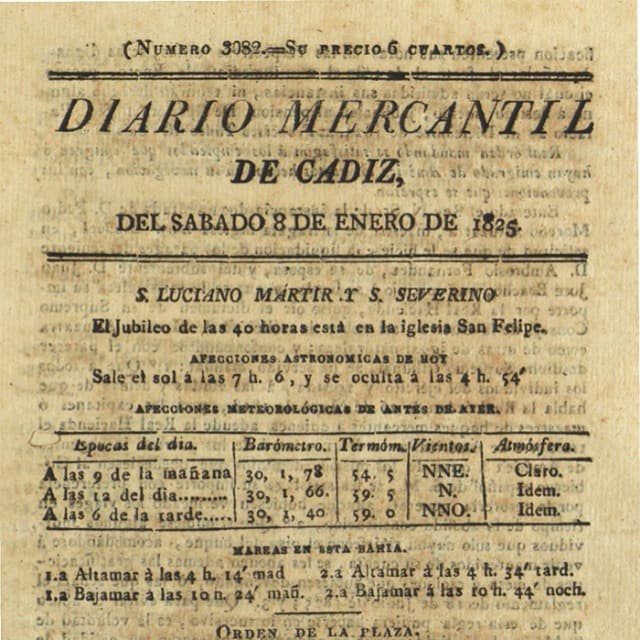 Diario Mercantil de Cádiz  - 8 Enero 1825 N°3082