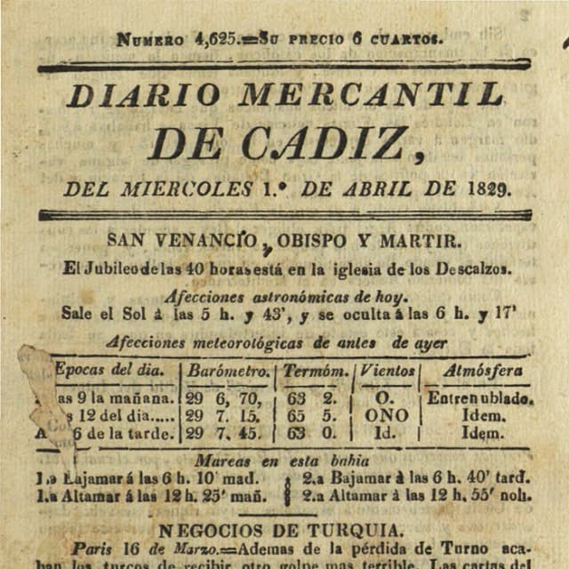 Diario Mercantil de Cádiz  - 1 Abril 1829 N°4625